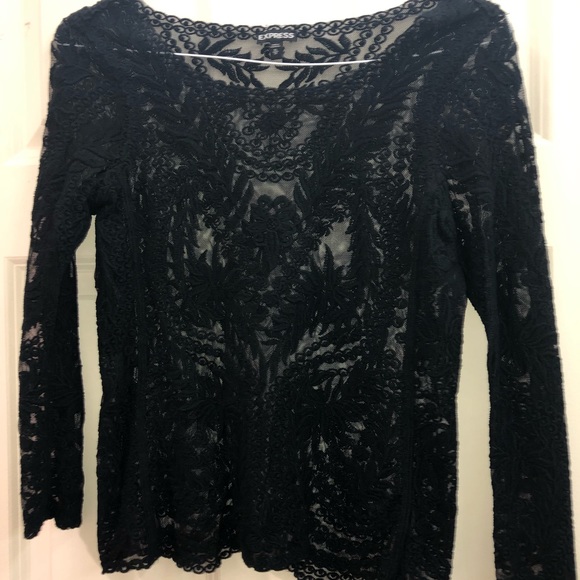 Express Tops - Long sleeve black lace top Express Tops - Long sleeve black lace top